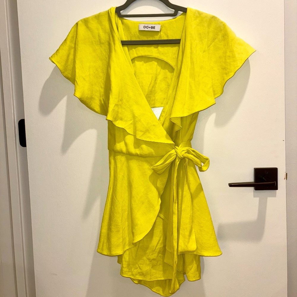 Do + Be Wrap Ruffle Open Back Romper In Lemon Yel… - image 1
